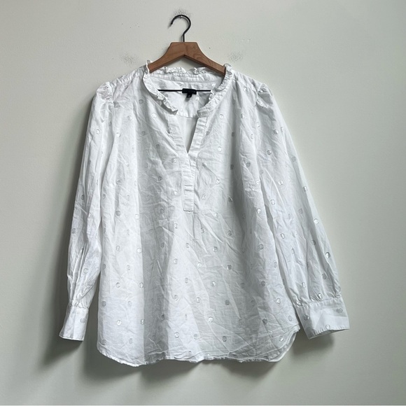 Talbots Metallic Swiss Dots Ruffle Collar Tunic Top Long Sleeve White Silver XL - Picture 3 of 12